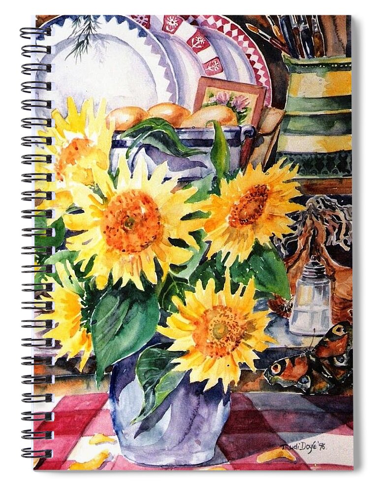 Sunflower Painting Spiral Notebook featuring the painting Still lIfe with Sunflowers by Trudi Doyle