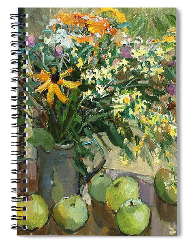 Still Spiral Notebook featuring the painting Stilllife with apples by Juliya Zhukova