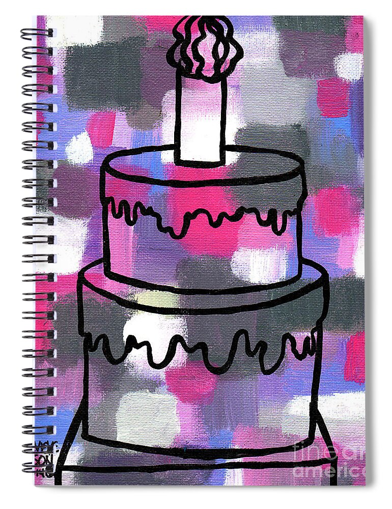 Stl250 Spiral Notebook featuring the painting STL250 Birthday Cake Pink and Purple Abstract by Genevieve Esson