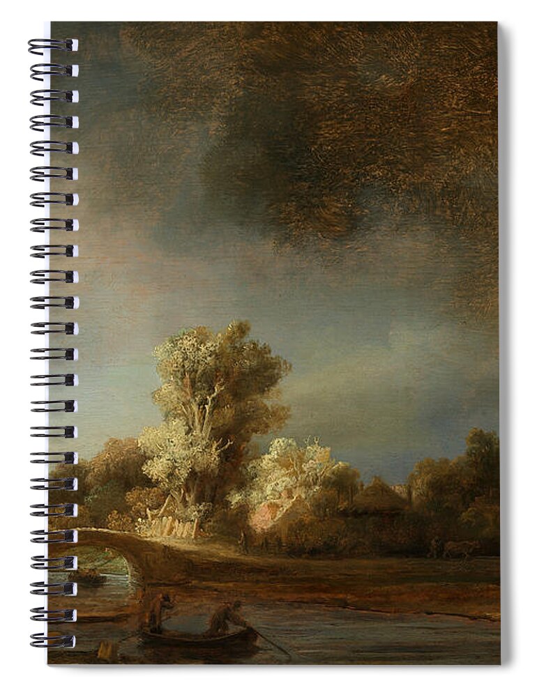 Stone Bridge Spiral Notebook featuring the painting Stone Bridge by Rembrandt