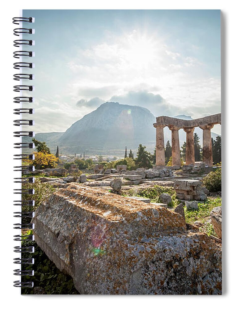 Ancient Spiral Notebook featuring the photograph Stone Ruins, Temple Of Apollo Corinth by Reynold Mainse