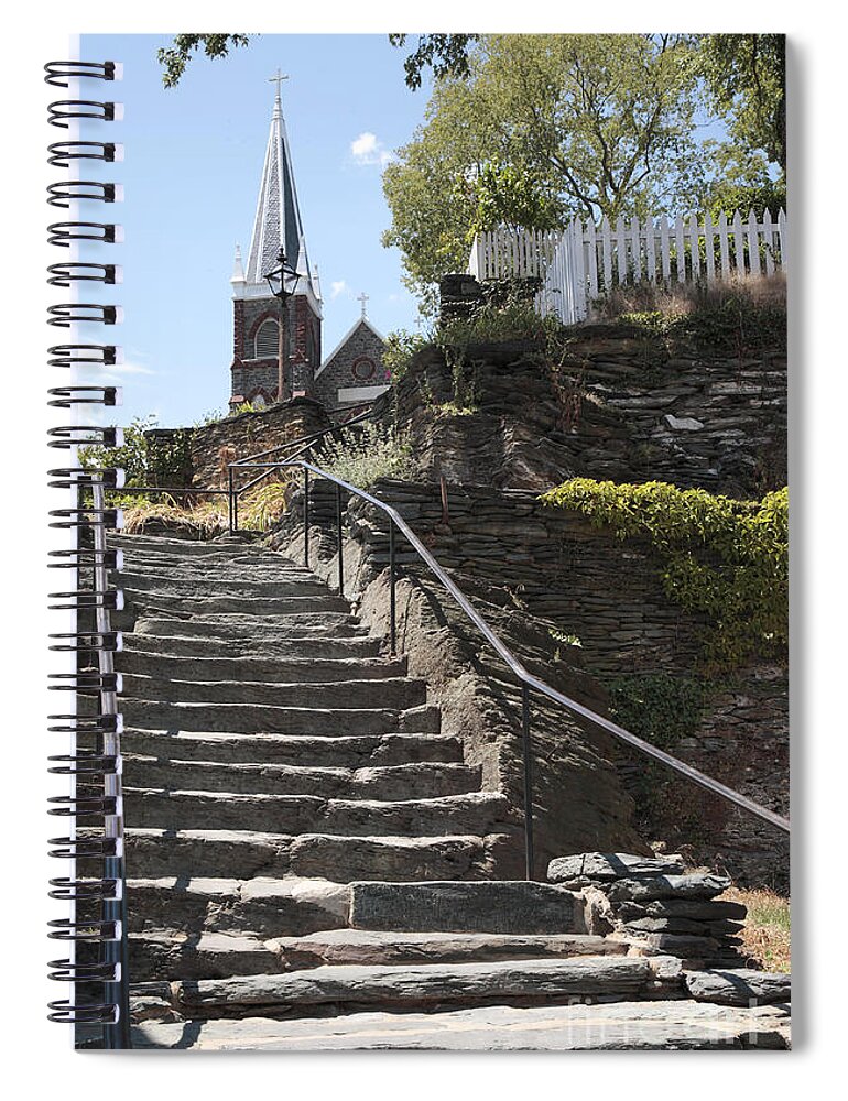 Civil War Spiral Notebook featuring the photograph Stone steps and Saint Peters Church at Harpers Ferry by William Kuta