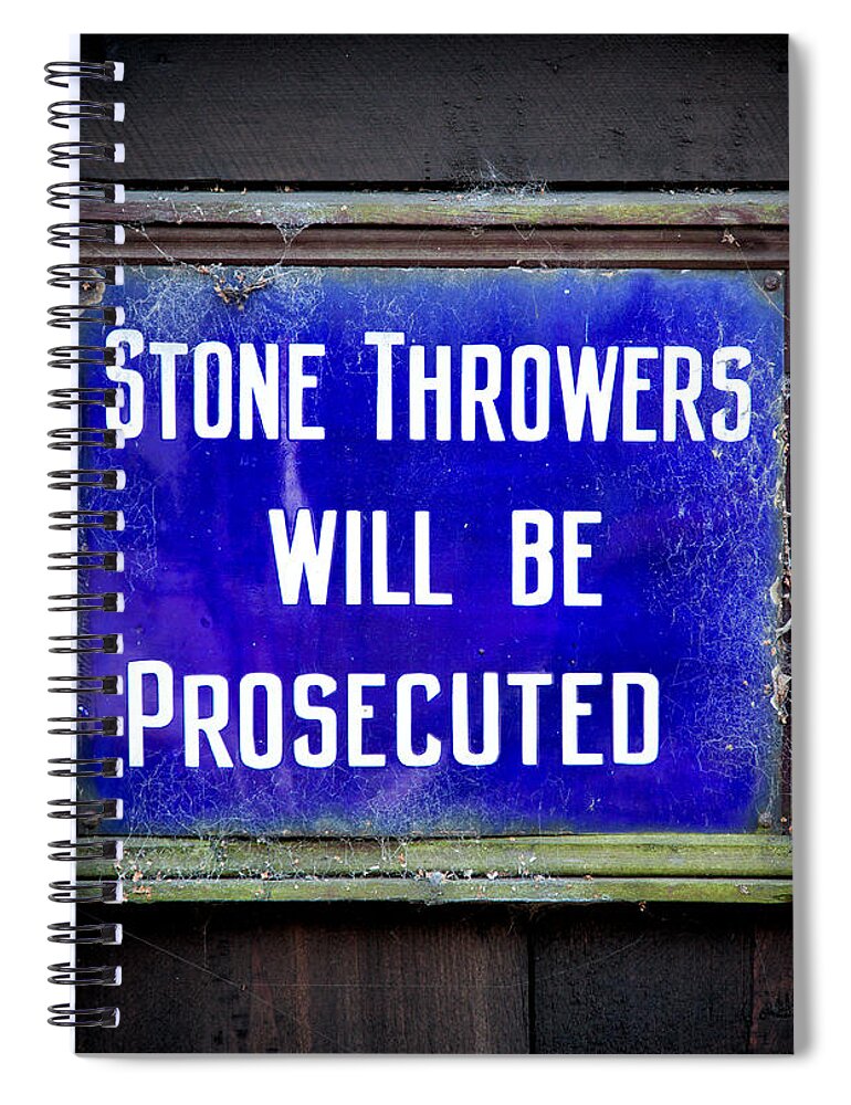 British Spiral Notebook featuring the photograph Stone Throwers Be Warned by Adrian Evans