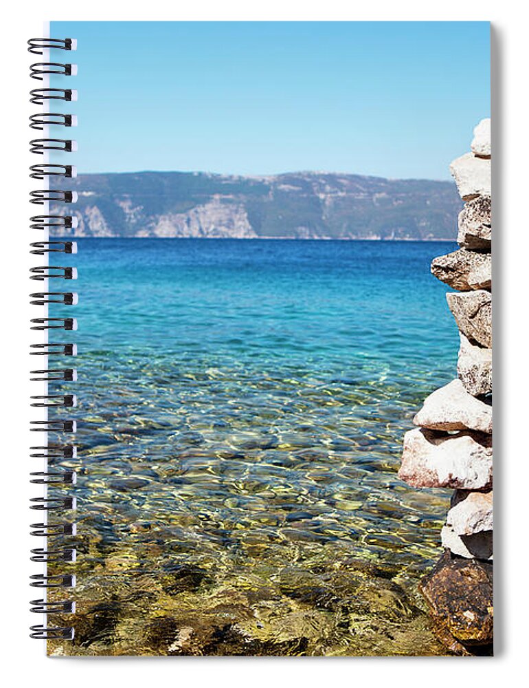 Heap Spiral Notebook featuring the photograph Stone Tower On The Beach by Gosiek-b