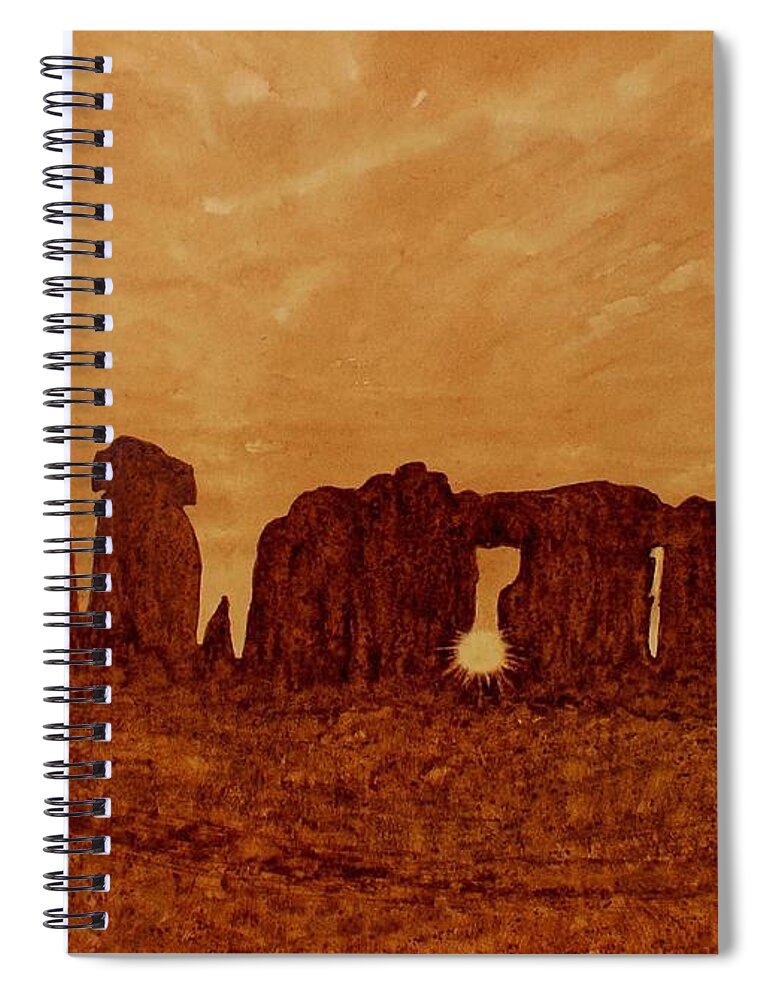 Stonehenge Solstice Spiral Notebook featuring the painting Stonehenge Solstice original coffee painting by Georgeta Blanaru