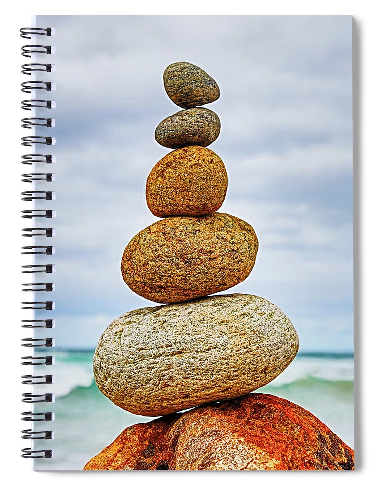 Stability Spiral Notebook featuring the photograph Stones Balancing On Top Of Each Other by John White Photos