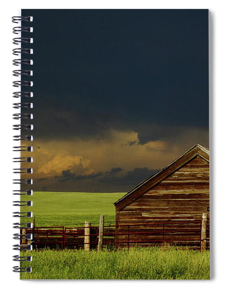 Barn Spiral Notebook featuring the photograph Storm Crossing Prairie 2 by Robert Frederick