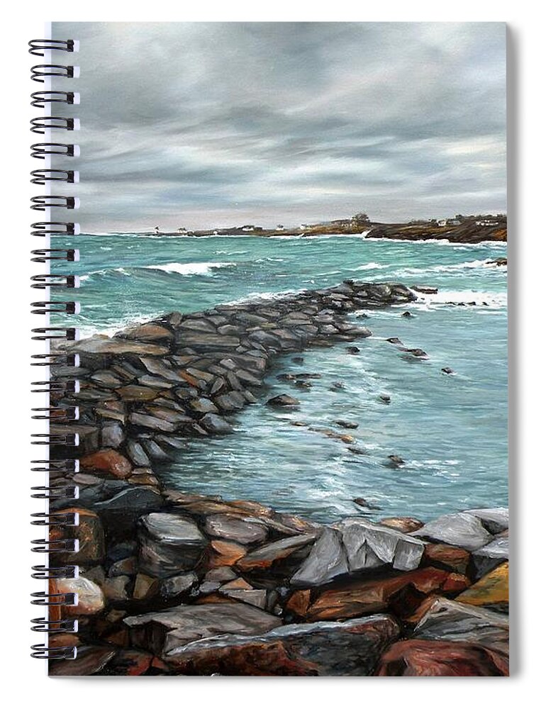 Rockport Spiral Notebook featuring the painting Storm in Rockport Harbor by Eileen Patten Oliver