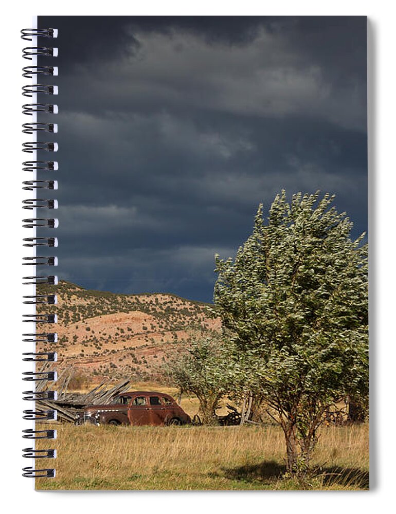 Chevrolet Spiral Notebook featuring the photograph Storm Whipping Desert Homestead by Kathleen Bishop