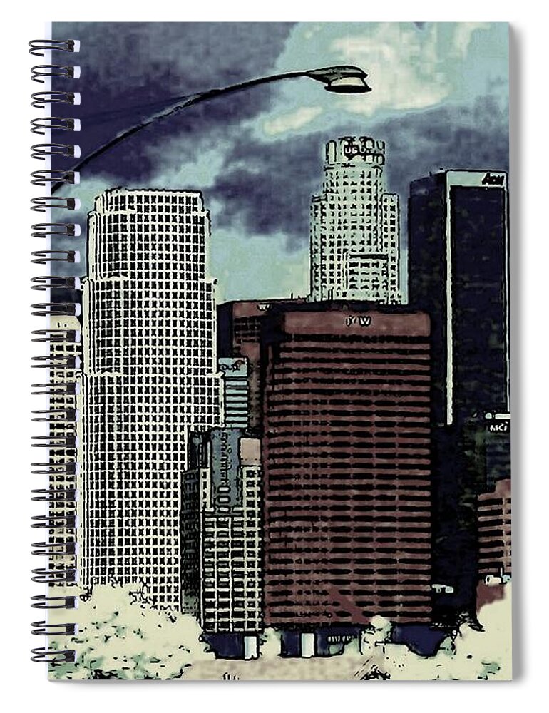 Los Angeles Spiral Notebook featuring the photograph stormy Los Angeles from the freeway by Jodie Marie Anne Richardson Traugott     aka jm-ART