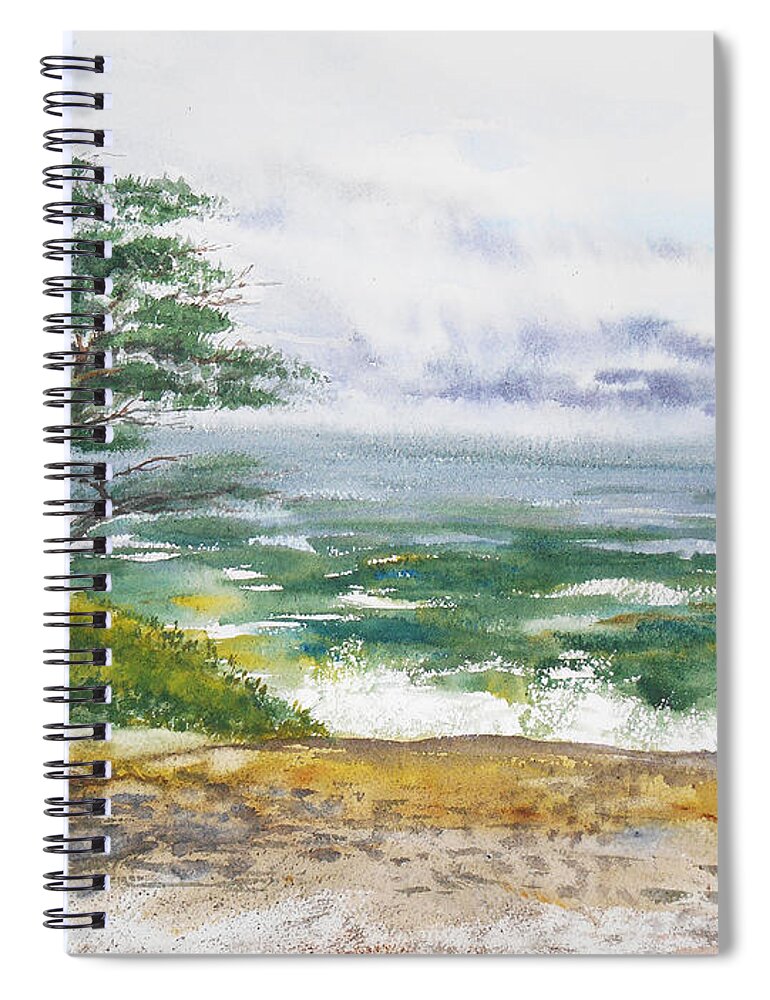 Seascape Spiral Notebook featuring the painting Stormy Morning At Carmel By The Sea California by Irina Sztukowski