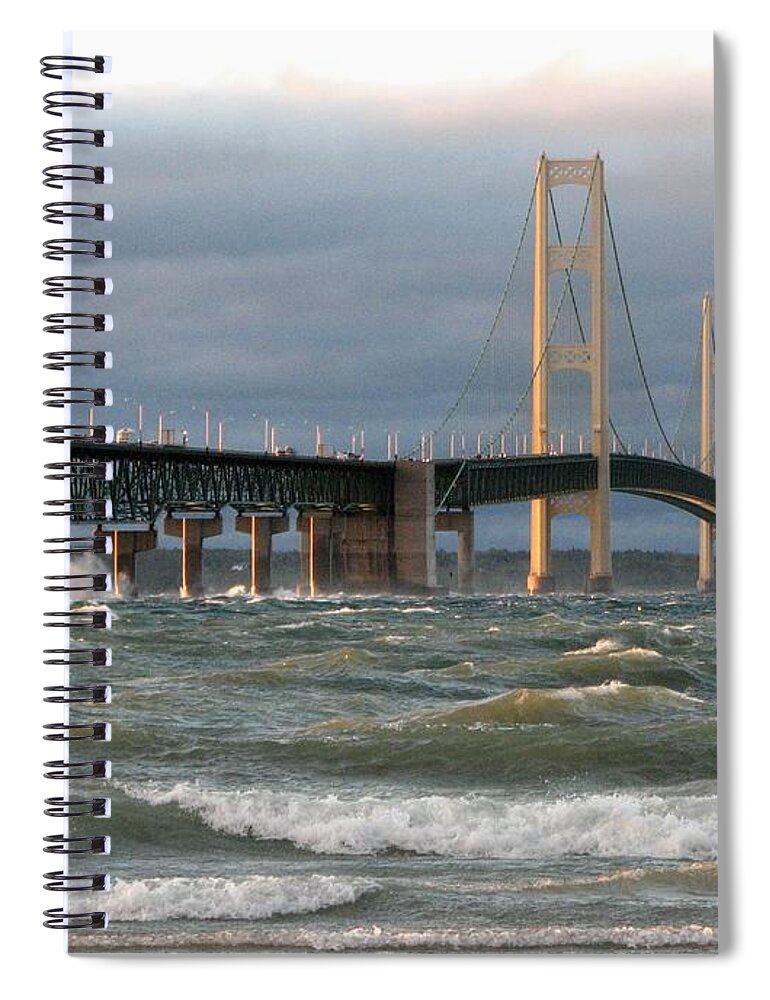 Storm Spiral Notebook featuring the photograph Stormy Straits of Mackinac by Keith Stokes