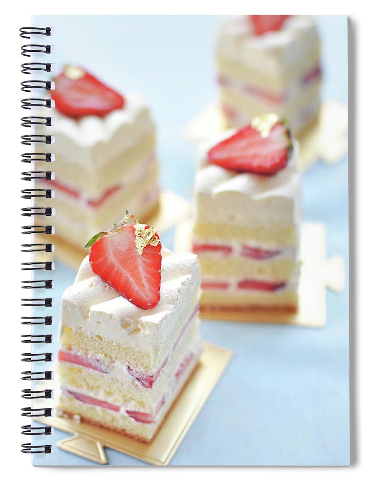 Temptation Spiral Notebook featuring the photograph Strawberry Cake by All Rights Reserved @tailortang