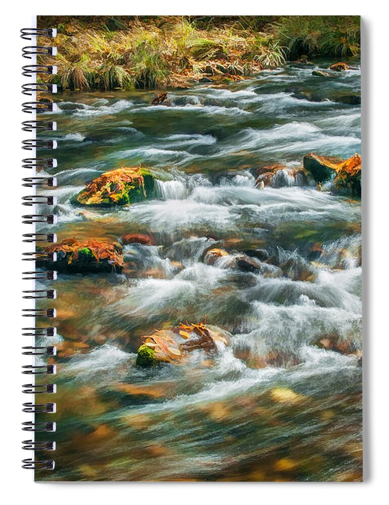 Stream Spiral Notebook featuring the photograph Stream Fall Colors Great Smoky Mountains Painted by Rich Franco