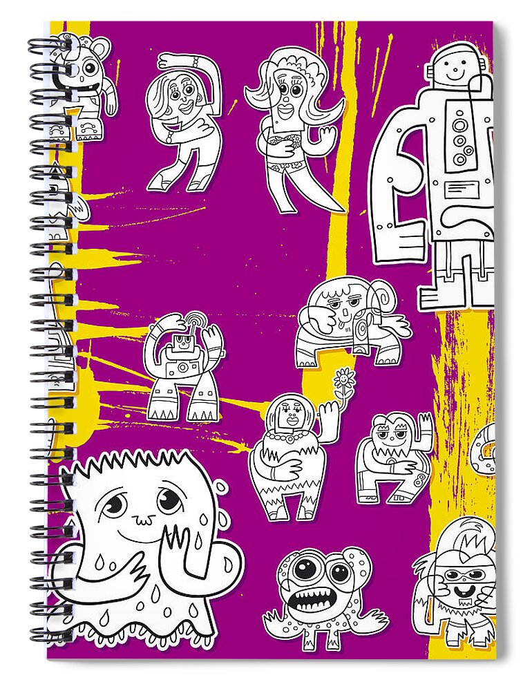 Frank Ramspott Spiral Notebook featuring the digital art Street Art Doodle Characters Urban by Frank Ramspott