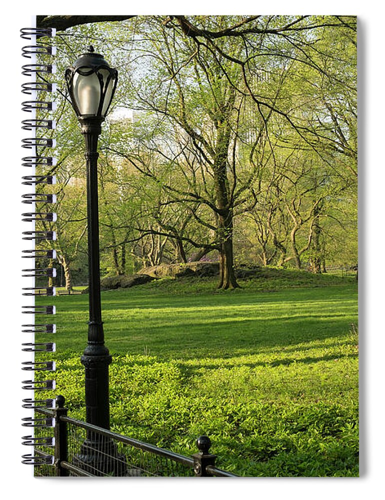 Tranquility Spiral Notebook featuring the photograph Street Lamp In Central Park by Steve Lewis Stock