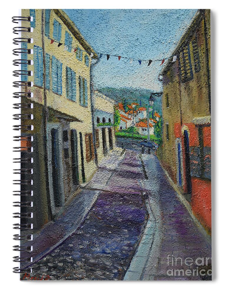 Raija Merila Spiral Notebook featuring the painting Street View From Provence by Raija Merila