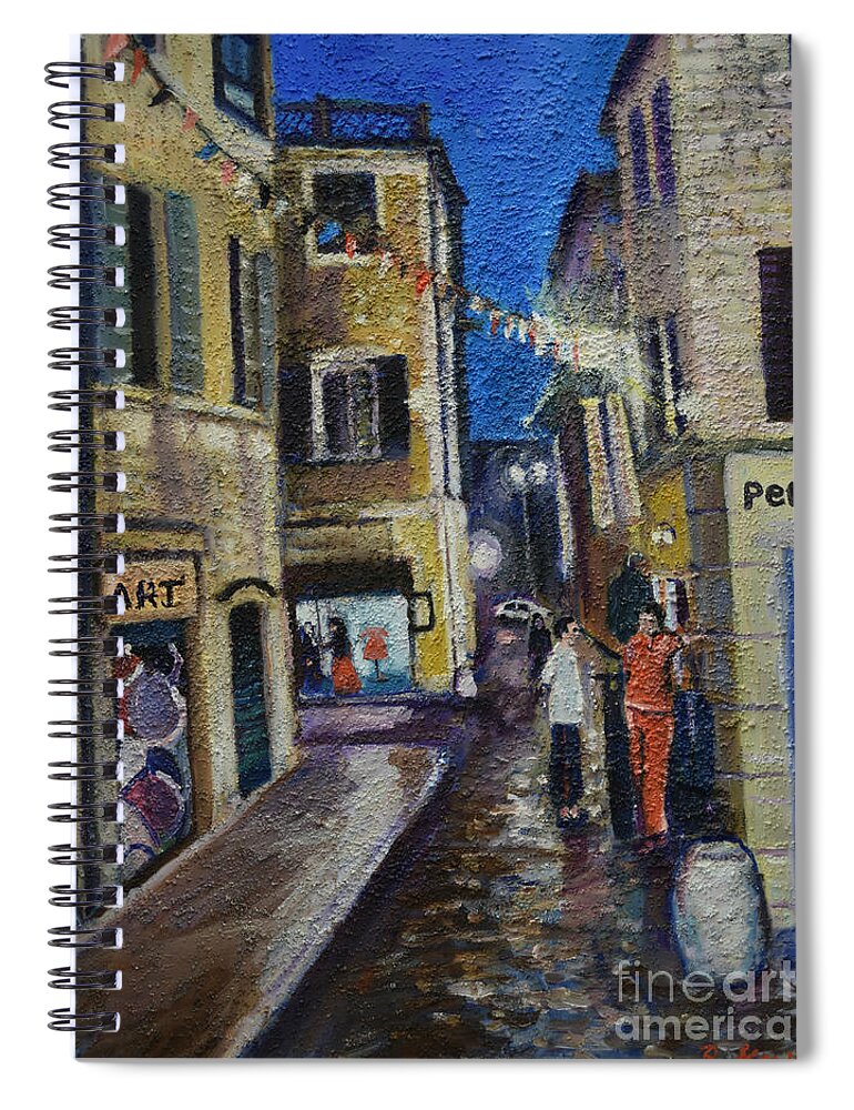 Oil Painting On Canvas Spiral Notebook featuring the painting Street View Provence 2 by Raija Merila