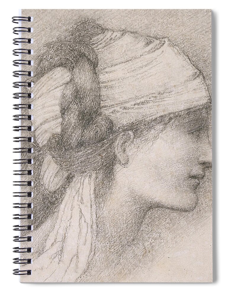 Sir Edward Coley Burne Jones Spiral Notebook featuring the drawing Study of a female head to the right by Edward Burne-Jones