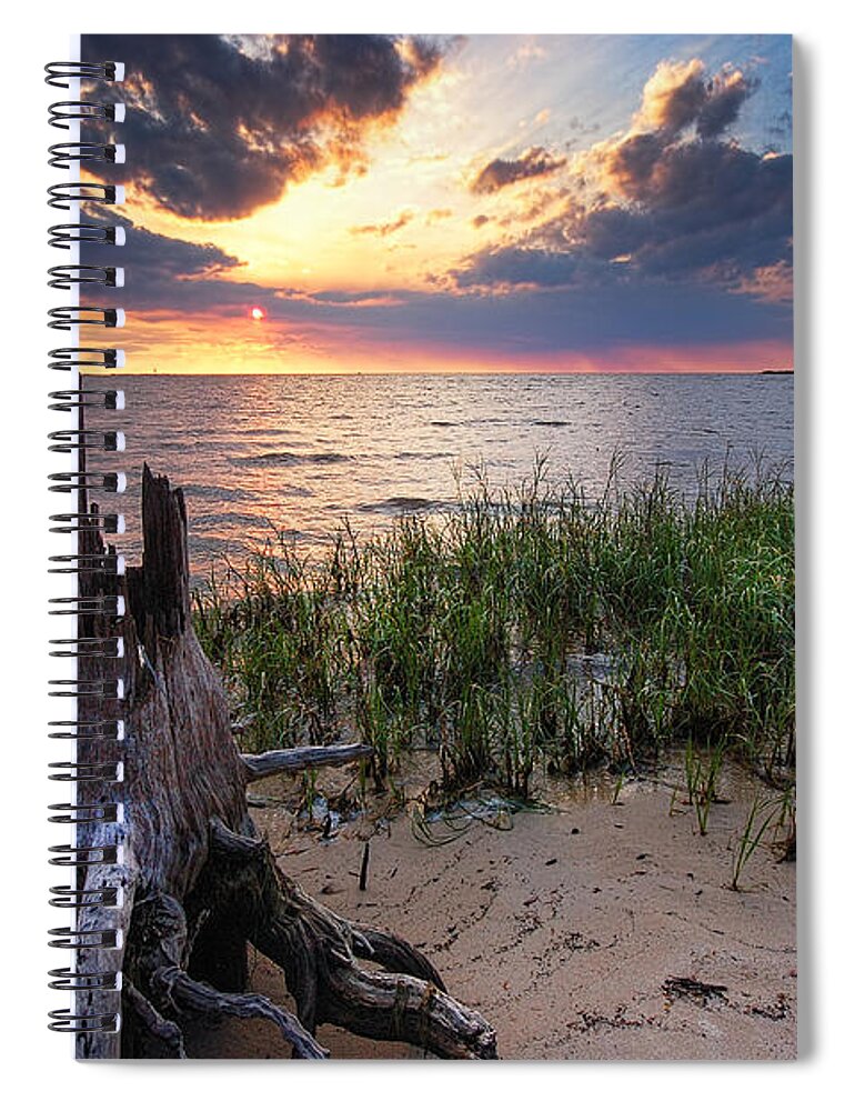 Alabama Spiral Notebook featuring the photograph Stumps and Sunset on Oyster Bay by Michael Thomas