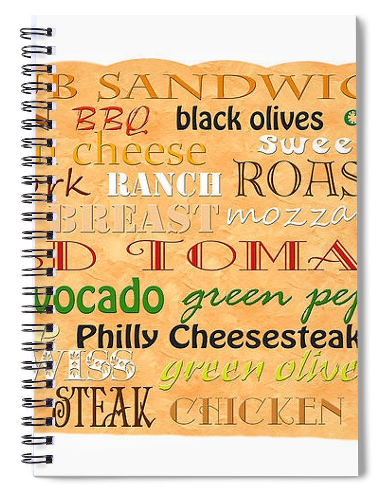 Food Spiral Notebook featuring the digital art Sub Sandwich Typography by Andee Design