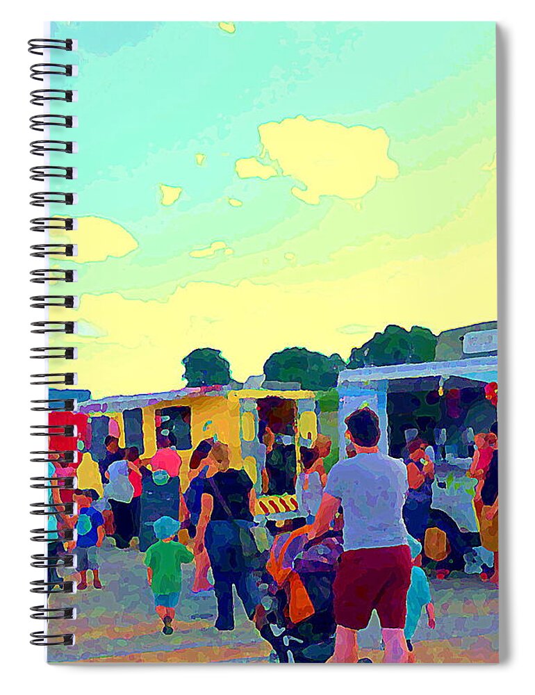 Food Truck Spiral Notebook featuring the painting Summer Family Fun Paintings Of Food Truck Art Roadside Eateries Dad Mom And Little Boy Cspandau by Carole Spandau