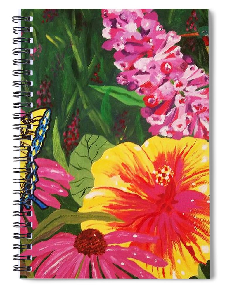 Butterfly Garden Spiral Notebook featuring the painting Summer Garden by Ellen Levinson