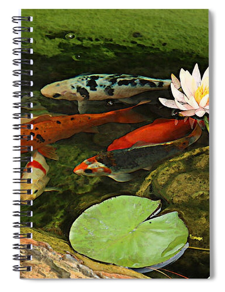 Summer Spiral Notebook featuring the photograph Summer Koi and Lilly by Amanda Smith