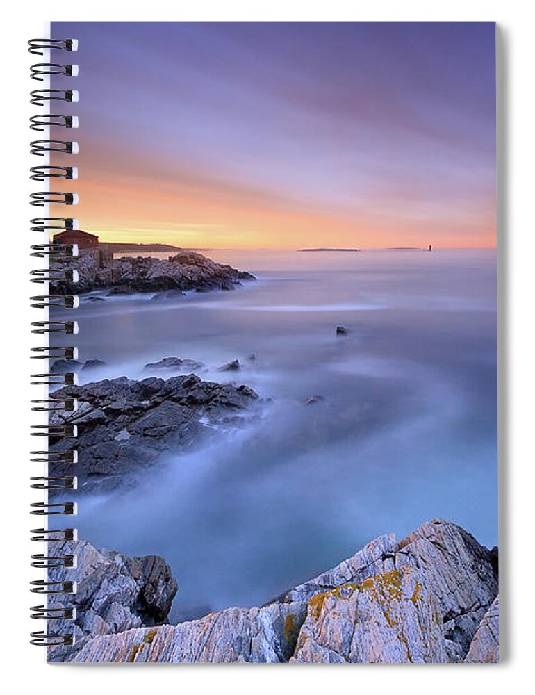 Tranquility Spiral Notebook featuring the photograph Summer Sunset At The Portland Head Light by Katherine Gendreau Photography