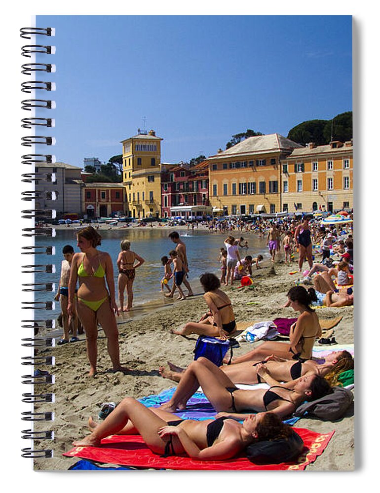 Sestri Levante Spiral Notebook featuring the photograph Sun bathers in Sestri Levante in the Italian Riviera in Liguria Italy by David Smith