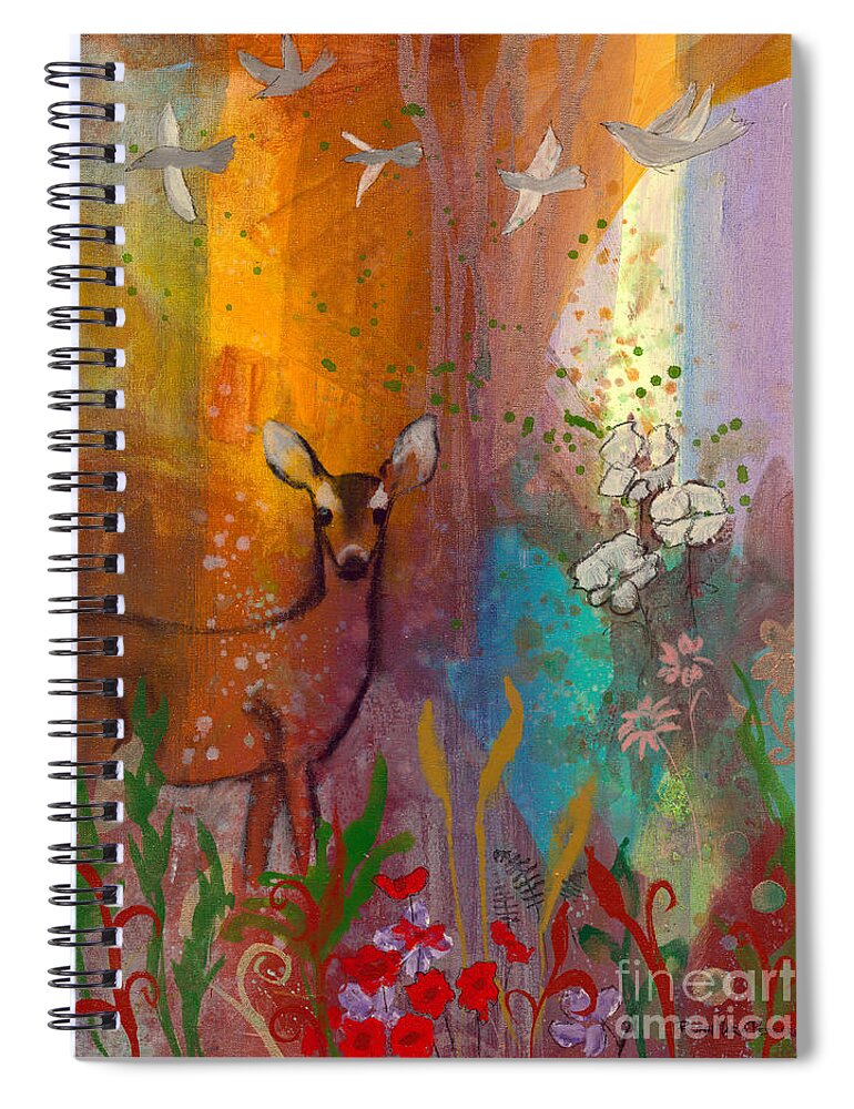 Sun Spiral Notebook featuring the painting Sun Deer by Robin Pedrero