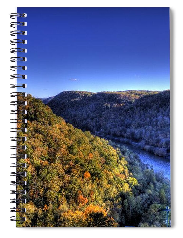 River Spiral Notebook featuring the photograph Sun Setting on Fall Hills by Jonny D