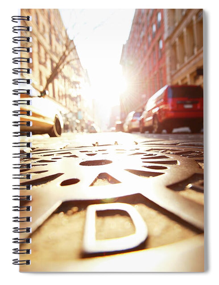 Outdoors Spiral Notebook featuring the photograph Sun Shining Manhole At Soho Stone by Toshi Sasaki