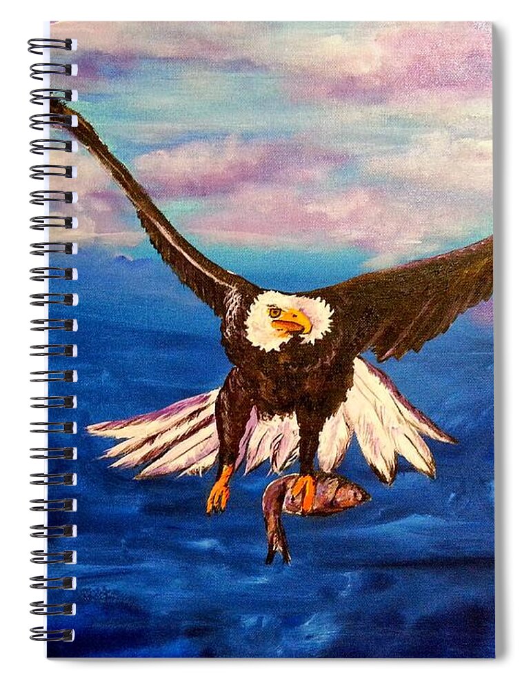 Eagle Paintings Spiral Notebook featuring the painting Sunday's Catch by Cheryl Nancy Ann Gordon