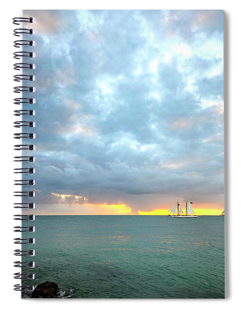 Water's Edge Spiral Notebook featuring the photograph Sundown Schooners In Key West by Mikecherim