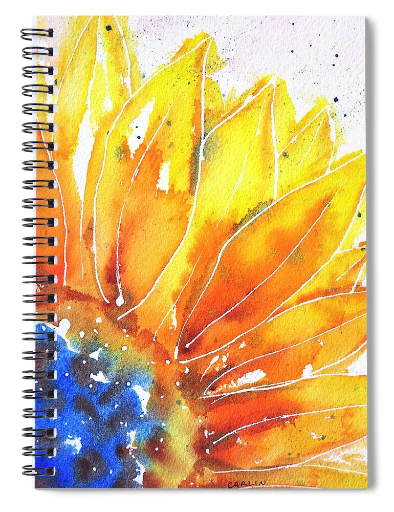 Sunflower Spiral Notebook featuring the painting Sunflower Blue Orange and Yellow by Carlin Blahnik CarlinArtWatercolor