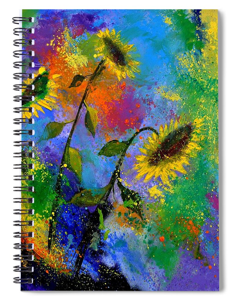 Still Life Spiral Notebook featuring the painting Sunflowers 7741 by Pol Ledent