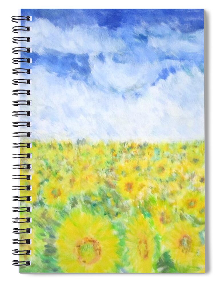 Impressionism Spiral Notebook featuring the painting Sunflowers in a Field in Texas by Glenda Crigger