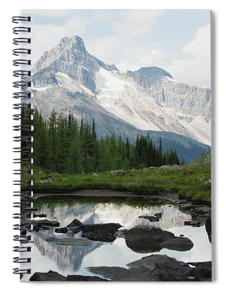 Tranquility Spiral Notebook featuring the photograph Sunlit Mountain Reflecting An Alpine by Michael Interisano / Design Pics