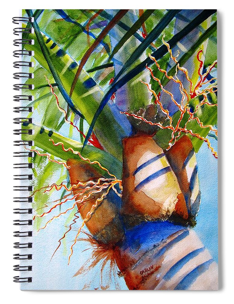 Palm Spiral Notebook featuring the painting Sunlit Palm by Carlin Blahnik CarlinArtWatercolor