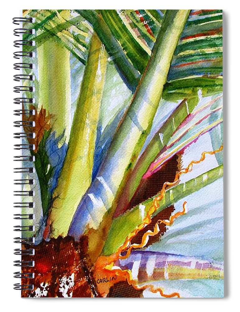 Palm Spiral Notebook featuring the painting Sunlit Palm Fronds by Carlin Blahnik CarlinArtWatercolor