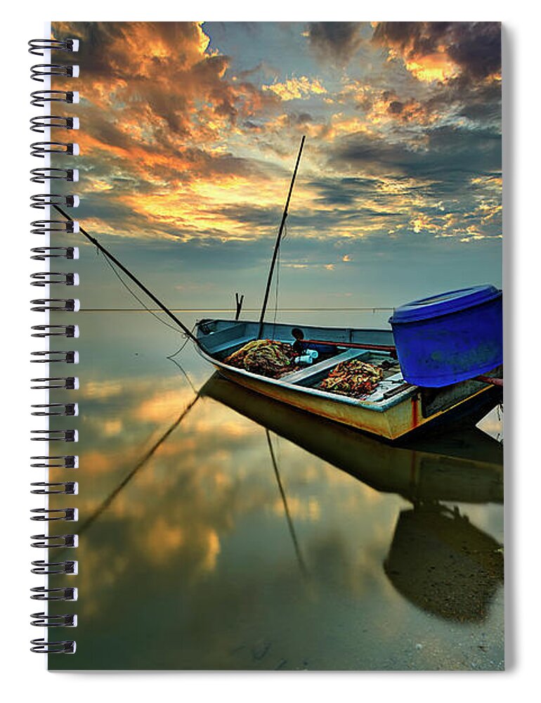 Tranquility Spiral Notebook featuring the photograph Sunrise At Beach With Reflection And by Tuah Roslan