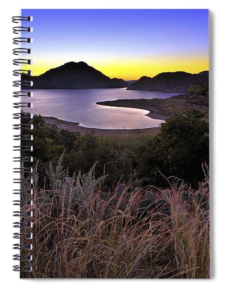 Quartz Mountains Spiral Notebook featuring the photograph Sunrise behind the Quartz Mountains - Oklahoma - Lake Altus by Jason Politte
