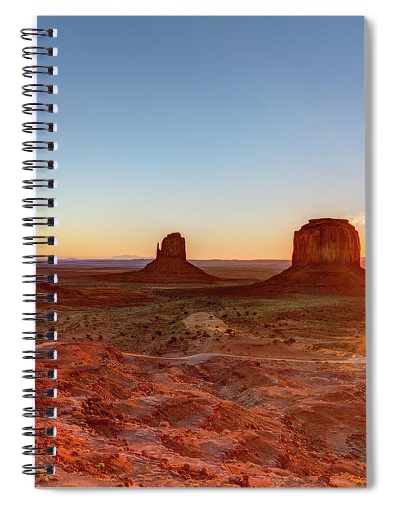 Tranquility Spiral Notebook featuring the photograph Sunrise On Monument Valley by Loic Lagarde