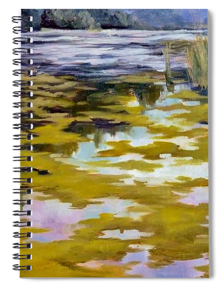 Summer Spiral Notebook featuring the painting Sunrise on the Water by K M Pawelec