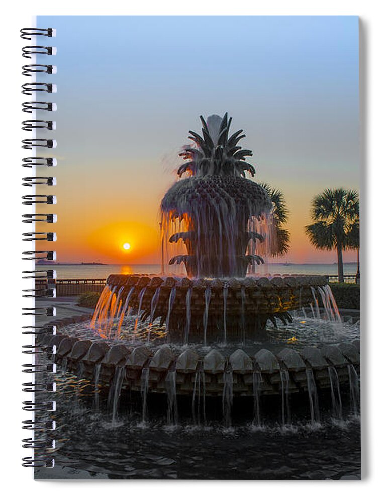 Pineapple Fountain At Waterfront Park In Downtown Charleston Sc Spiral Notebook featuring the photograph Sunrise over Charleston by Dale Powell