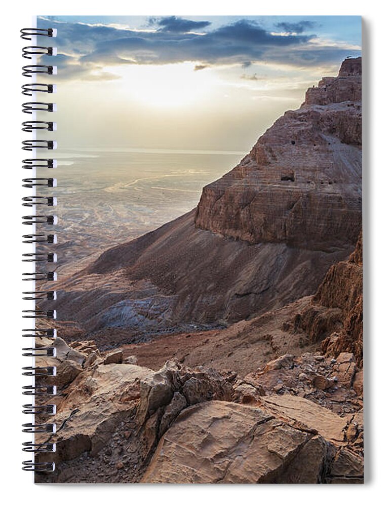 Dawn Spiral Notebook featuring the photograph Sunrise Over Masada by Reynold Mainse / Design Pics