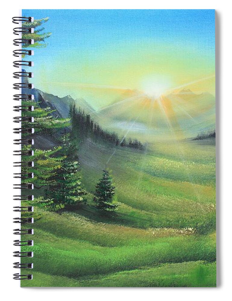 Landscape Painting Spiral Notebook featuring the painting Sunrise by Remegio Onia