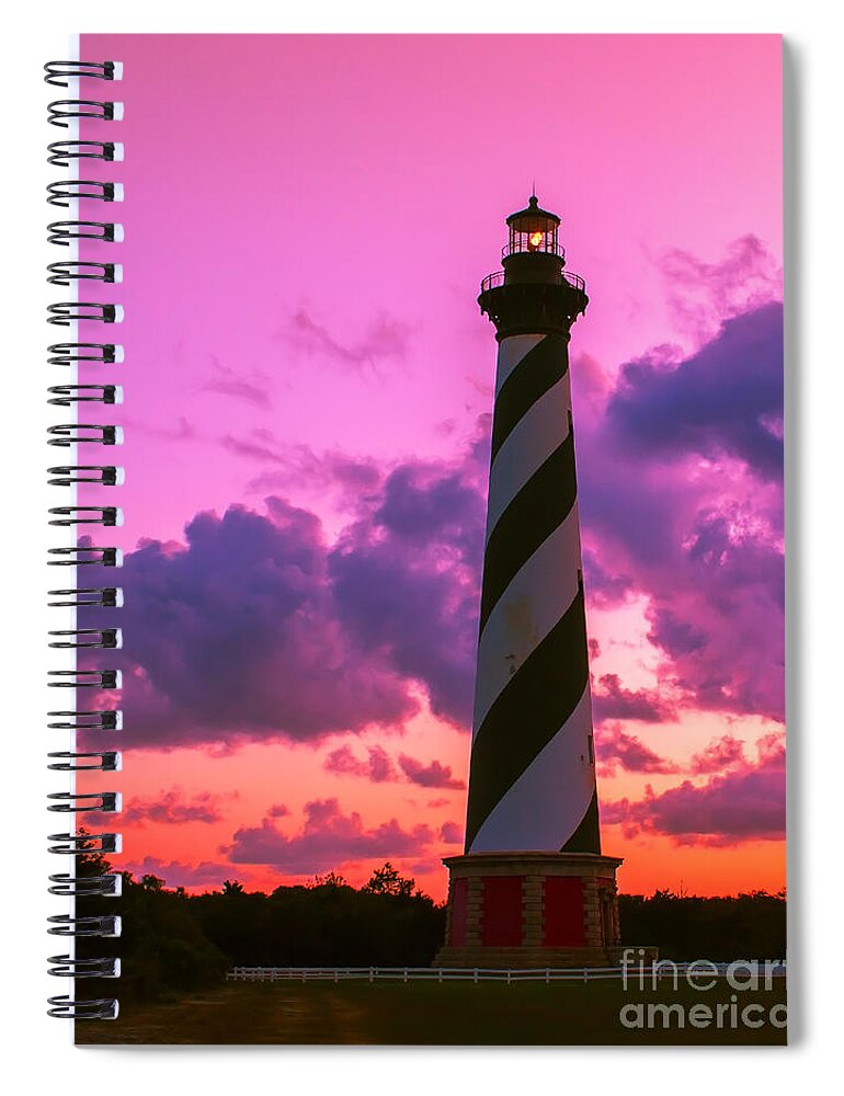 Lighthouse Spiral Notebook featuring the photograph Sunset at Cape Hatteras vertical by Nick Zelinsky Jr