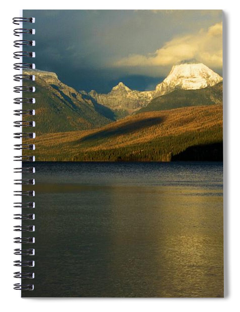 West Glacier Spiral Notebook featuring the photograph Sunset At McDonald by Adam Jewell